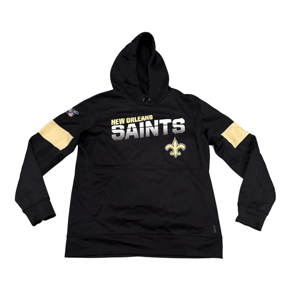 New Orleans Saints Black Hoodie Size Large 100th year edition Dry Fit On Field
